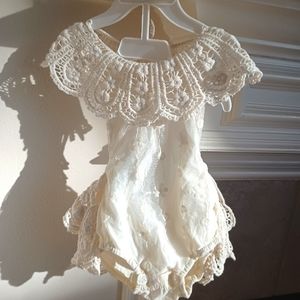 Crochet vinatge backless baby girl onesie. Rare. 3-6months. NEVER WORN like new